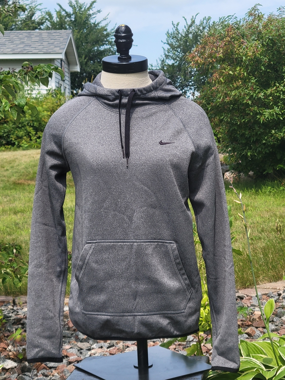 Nike Dark Gray Hooded Pullover with Black Swoosh XS Women